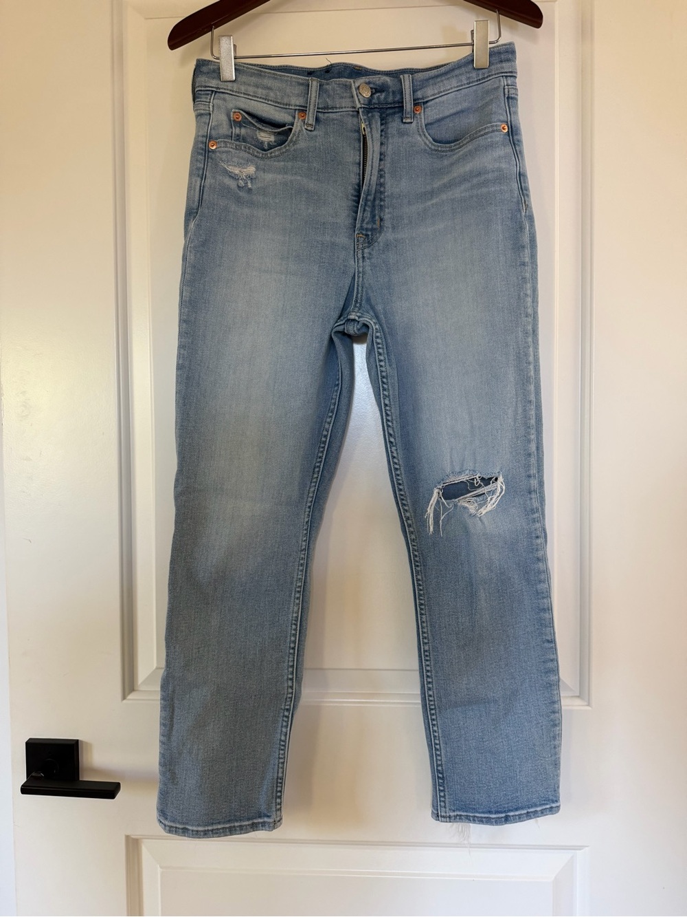 Gap Cigarette High Rise Light Blue Distressed Women's Jeans 8